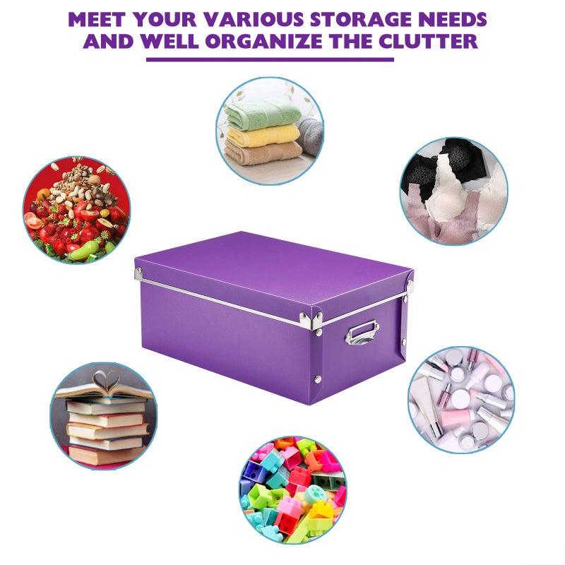 SEEKIND Storage Box, Decorative Storage Bins with Lid,3 in 1 Set,Press-Stud Fastening,Moisture-proof,Foldable for Space Saving Storage,for Clothes, Cosmetic,Blankets (Purple) - Image 2